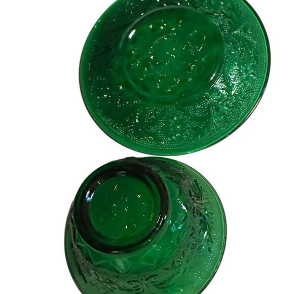 Vintage Anchor Hocking Sandwich Forest Green Custard Cup and liner/saucer - Picture 5 of 9